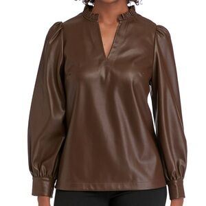 Crown & Ivy Brown Chocolate Faux Leather Blouse